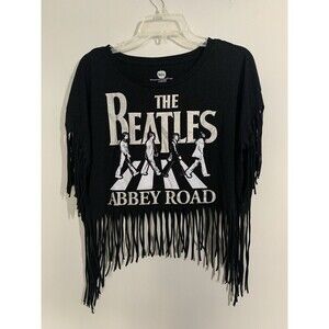 The Beatles Abbey Road Crop Fringe Top T-Shirt Large Black.